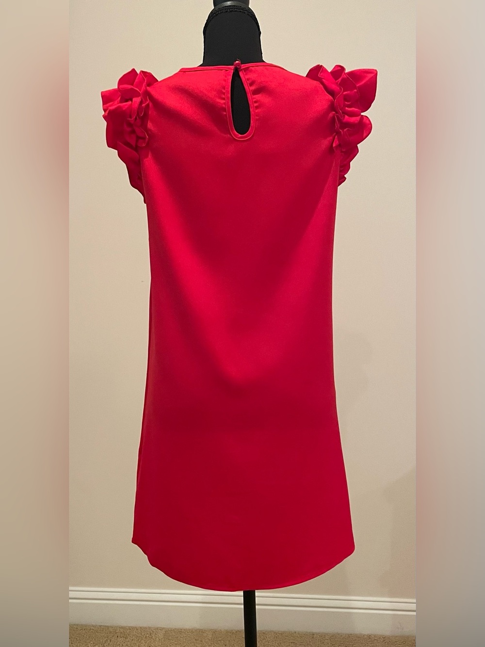 Red Ruffle Sleeve Shift Dress - Picture 2 of 4